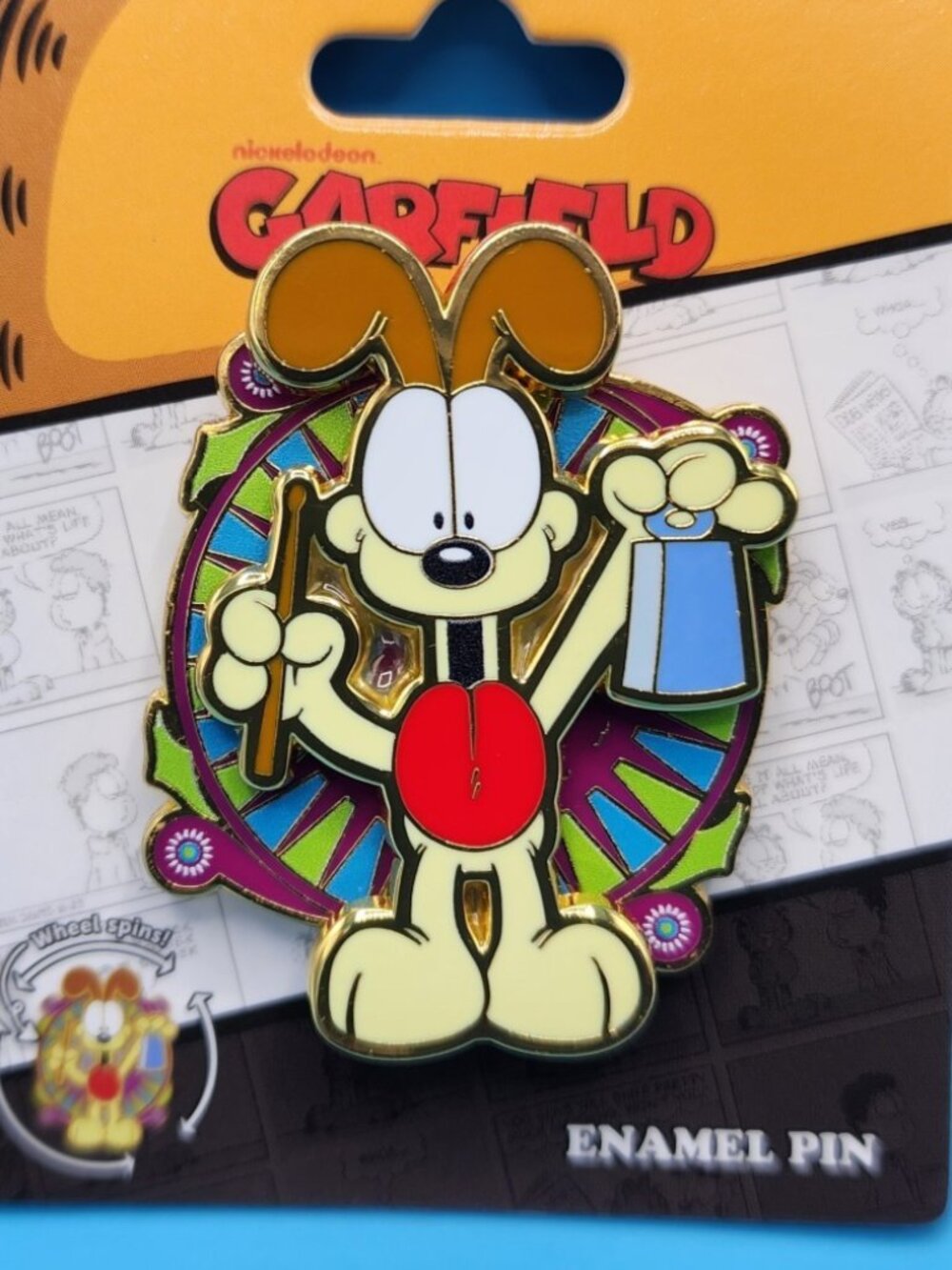 Garfield Odie Cowbell Music Spinning Wheel Enamel Pin Nickelodeon NEW